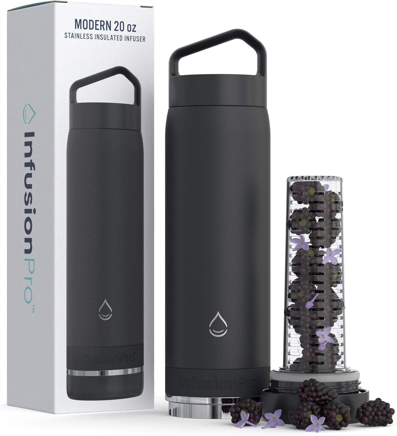 Infusion Pro Fruit Infuser Water Bottle with Straw Lid (32 oz) Stainless Steel Vacuum Insulated : 50 Recipe Fruit Infusion eBook : More Flavor : Easy Cleaning : Great Gift
