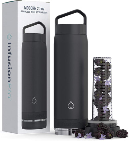 Infusion Pro Fruit Infuser Water Bottle with Straw Lid (32 oz) Stainless Steel Vacuum Insulated : 50 Recipe Fruit Infusion eBook : More Flavor : Easy Cleaning : Great Gift