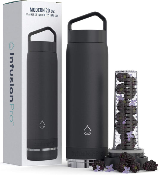 Infusion Pro Fruit Infuser Water Bottle with Straw Lid (32 oz) Stainless Steel Vacuum Insulated : 50 Recipe Fruit Infusion eBook : More Flavor : Easy Cleaning : Great Gift