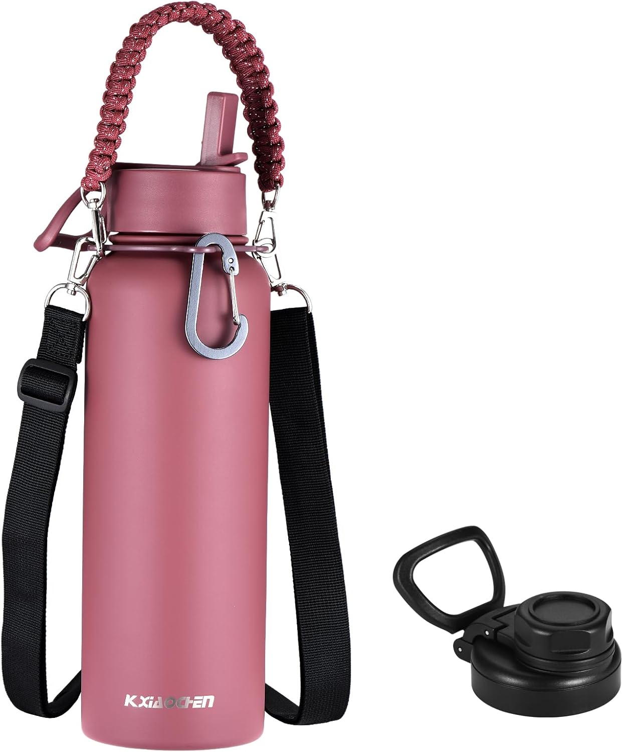 KXIAOCHEN Insulated Water Bottle With Strap, Cold For 48 Hrs Leak Proof, Triple Wall Stainless Steel Sports Water Bottle With Straw And Spout Lid For Gym Hiking Travel
