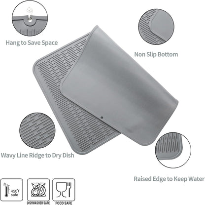 MicoYang Silicone Dish Drying Mat for Multiple Usage,Easy clean,Eco-friendly,Heat-resistant Silicone Mat for Kitchen Counter,Sink,Bar,Bottle,or Cup Green M 17 inches x 6 inches