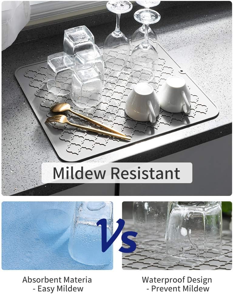 AMOAMI-Dish Drying Mats for Kitchen Counter-Silicone Dish Drying Mat-Kitchen Dish Drying Pad Heat Resistant Mat-Kitchen Gadgets Kitchen Accessories Kitchen Small Appliances(12" x 16", BLACK)
