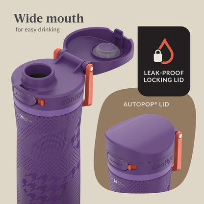 Contigo Jackson Chill 2.0, Vacuum-Insulated Stainless Steel Water Bottle with Secure Lid, Leak-Proof Travel Friendly, 20oz Capacity, Blueberry Color, Keeps Drinks Cold for 12 Hours
