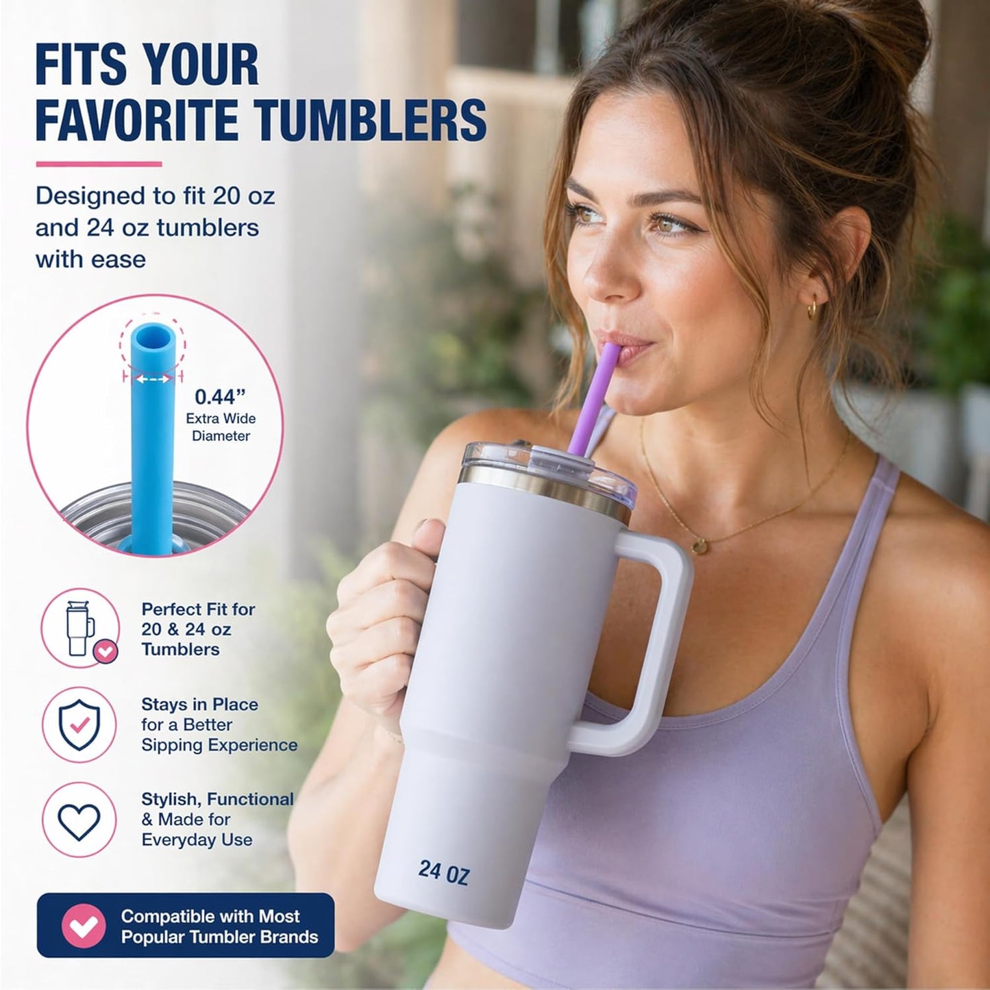 Reusable Silicone Drinking Straws - Set of 5 - BPA Free - Free Cleaning Brush Included - 10" Long Extra Wide Fat Straws - Great Gift for Smoothies & Bubble Tea Lovers
