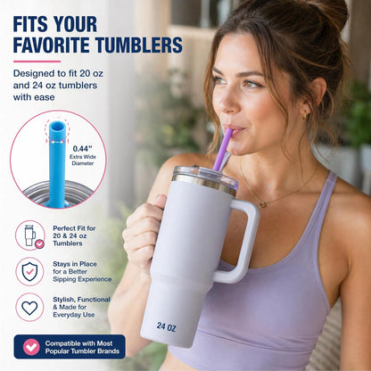 Reusable Silicone Drinking Straws - Set of 5 - BPA Free - Free Cleaning Brush Included - 10" Long Extra Wide Fat Straws - Great Gift for Smoothies & Bubble Tea Lovers