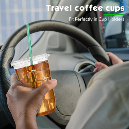 Baderke 25 Set Plastic Cups with Lids and Straws, Disposable Plastic Iced Coffee Cup for Cold Beverage Juice Smoothie Crystal for Coffee Shops Party Catering(Clear,16 oz)