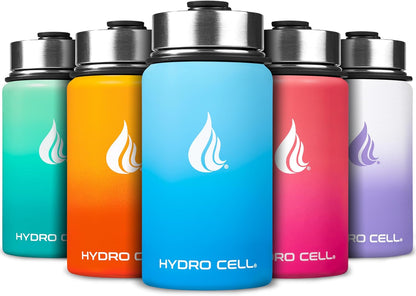 HYDRO CELL Stainless Steel Insulated Water Bottle with Straw - For Cold & Hot Drinks - Metal Vacuum Flask with Screw Cap and Modern Leakproof Sport Thermos for Adults (Neon 18oz)
