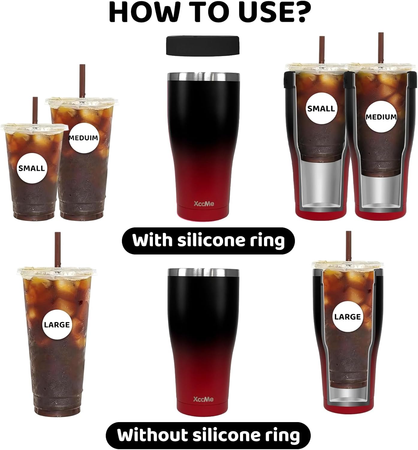 Universal Iced Coffee Sleeve,32oz Double Wall Stainless Steel Insulator Fits 16-32oz Starbucks/Dunkin/McDonalds Cups,Reusable Iced Coffee Cup Holder,Leak-Proof Tumbler for Hot,Cold Drink
