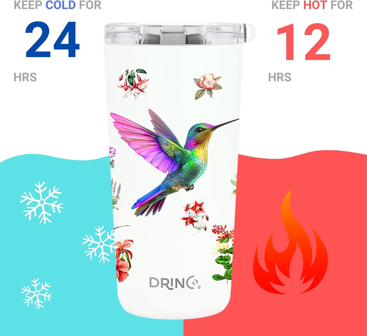 Drinco - 20 oz Stainless Steel Tumbler | Double Walled Vacuum Insulated Mug With Lid, 2 Straws, For Hot & Cold Drinks (20oz Dragonfly)