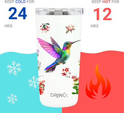 Drinco - 20 oz Stainless Steel Tumbler | Double Walled Vacuum Insulated Mug With Lid, 2 Straws, For Hot & Cold Drinks (20oz Dragonfly)