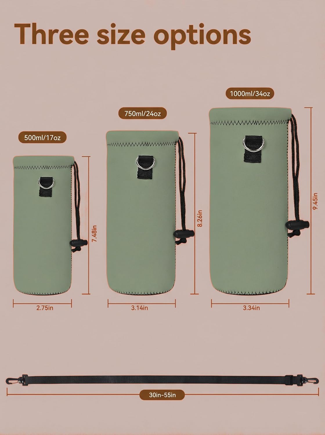 AUPET Water Bottle Bag Carrier,24oz/32oz Insulated Neoprene bottle Sling Holder Case Pouch Cover for 1000ML/750ML Bottles with Shoulder Strap for walking