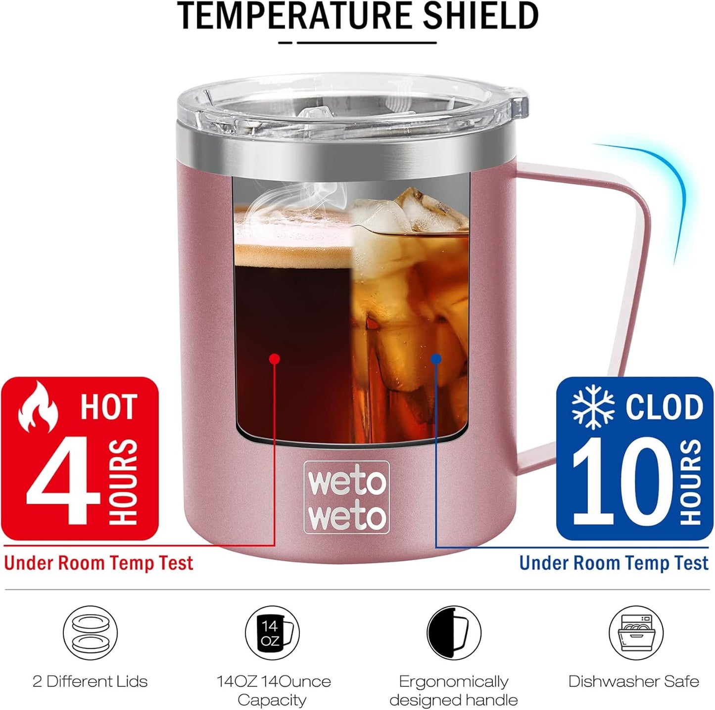 WETOWETO 14 oz Coffee Mug, Vacuum Insulated Camping Mug with Lid, Double Wall Stainless Steel Travel Tumbler Cup, Thermal Coffee Mug, Powder Coated Navy Blue