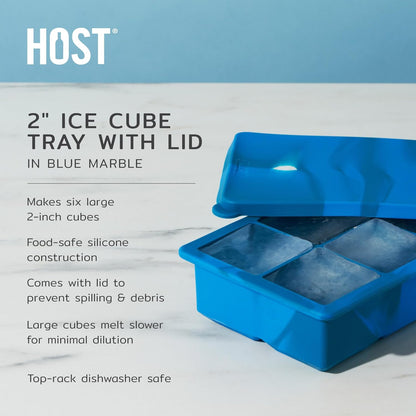Host Ice Cube Tray, Makes Four 5-Inch Long Cubes, Durable Silicone Trays with Easy Release Design, Perfect for Water Bottles and Highball Glasses, Home Bar Accessories, Set of 1, Marble