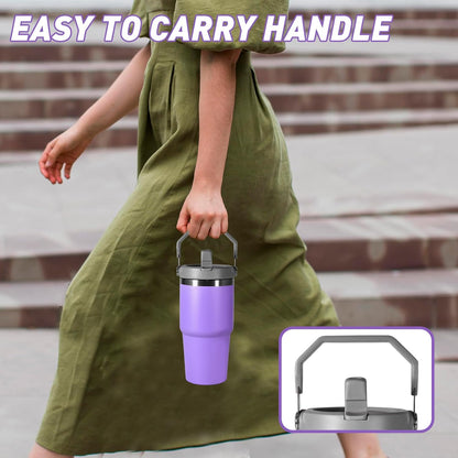 30 oz Tumbler with Handle and Straw Lid, Double Walled Vacuum Insulated Water Bottle Leakproof Tumbler Travel Coffee Mug Thermal Cup, Cupholder Friendly for Office, Home, Sport, Pink