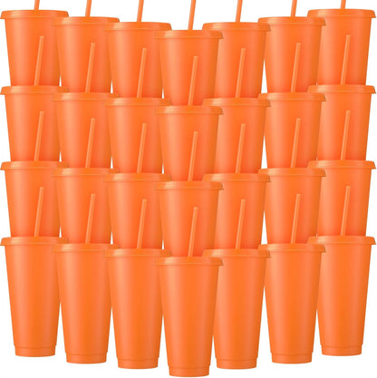 Honeydak 15 Pack Tumbler with Straw and Lid Bulk Cups for Gifts Water Bottle Iced Coffee Travel Mug Cup Reusable Plastic Tumblers for Party Birthdays 24-27 oz (Solid Color)
