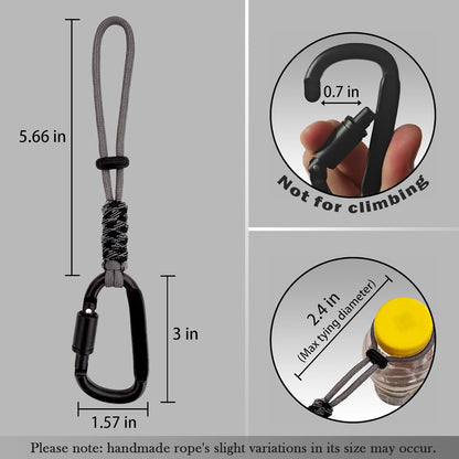 Paracord Keychain/Carabiner Clip - Jaymokes D Ring Metal Hook for Water Bottle, Key, Backpacks and More