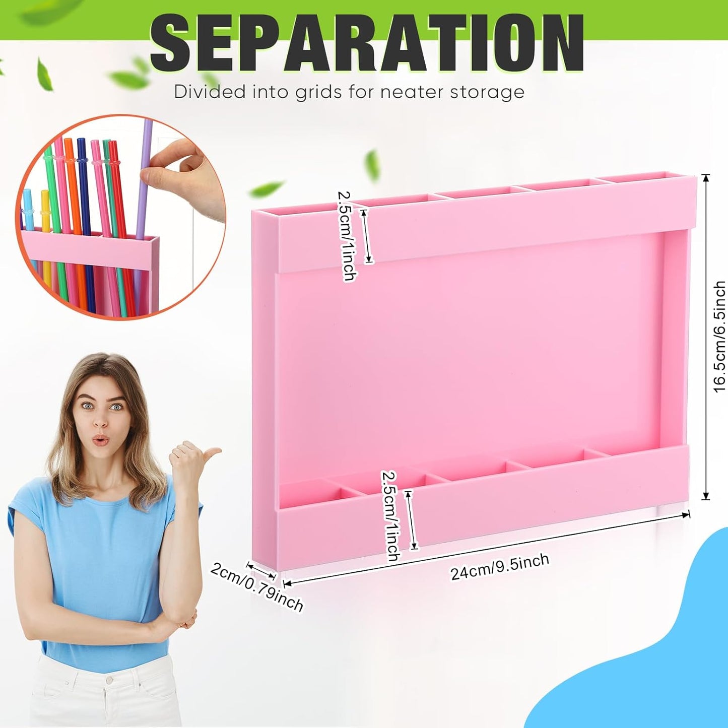 Qinyoung Acrylic Straw Holder for Cabinet Door with Double Sided Adhesive Tape Reusable Straw Organizer Tumbler Storage Kitchen Accessories Container for Counter Cupboard(Classic,Large,Transparent)