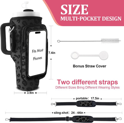 Stanley Carrier Bag for Stanley 40oz/30ozTumbler with Phone with 2 Adjustable Strap,3 Pockets Bottle Stanley Cup Carrier Bag & Case,Accessories for Hiking Travelling