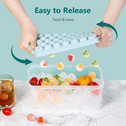 Optish 3 Pack Ice Trays for Freezer, 99 PCS Ice Cube Tray with Lid and Bin, Round Ice Cube Mold, Circle Ice Maker for Chilling Drinks (0.8 inch, Pink)