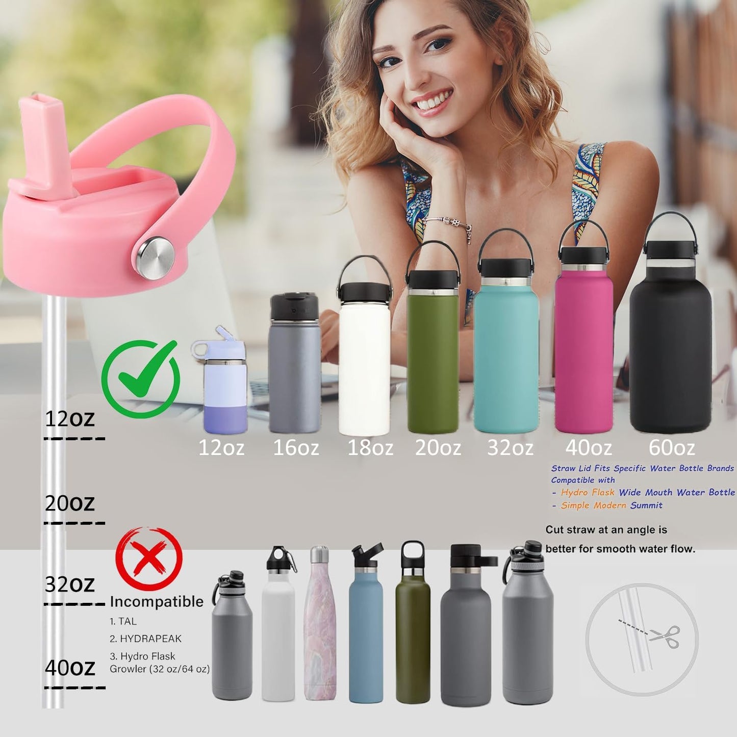RRegeny Straw Lid for Hydro Flask Wide Mouth 32 40 oz, Lids with Flexible Handle compatible with HydroFlask, Replacement Sports Flex Cap Wide Mouth Top