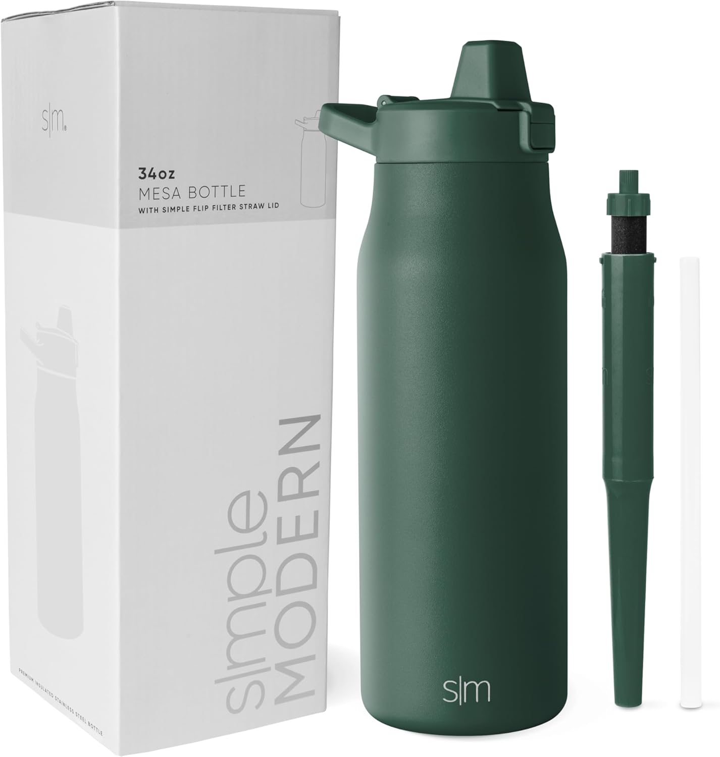 Simple Modern Filtered Water Bottle | Insulated Stainless-Steel Carbon Filter Travel Water Bottles | Reusable for Clean Drinking Water On The Go | 34oz, Sea Glass Sage