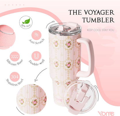YOME 40oz Nurse Tumbler with Handle and Flip Straw | Stainless Steel Insulated Water Bottle | Keeps Drinks Cold | Dishwasher Safe | Cupholder Friendly | Gift Gym Travel Yoga