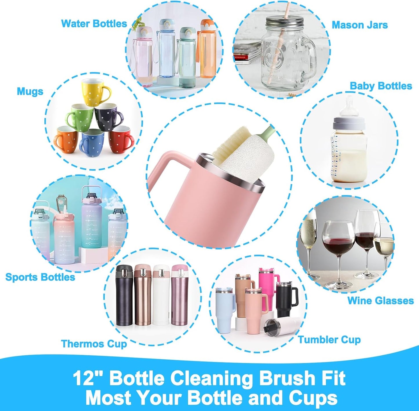 XANGNIER 5 Pcs Water Bottle Cleaner Brush Set for Owala 24oz/32oz/40oz Cup,Multifunctional Bottle Brush and Long Straw Cleaner Brush,Cleaning Kit for Owala/Stanley/Yeti Tumbler Cup Accessories