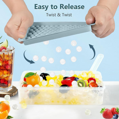 WIBIMEN Mini Ice Cube Trays, 0.55” Tiny Pebble Ice for Iced Coffee & Cocktails, Fast Chill, Easy Twist Release, Stackable with Lid & Storage Bin (4 Pack, Blue)
