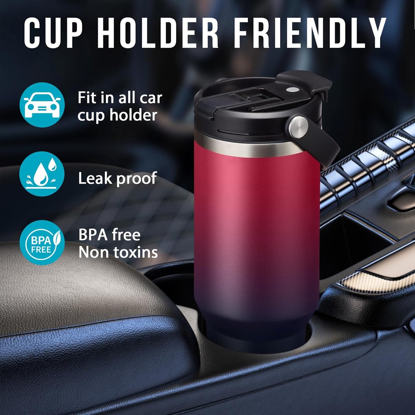 30 oz Tumbler with Handle and Straw - Keep Cold 36H & Hot 12H, Metal Coffee Cup with Lid (Straw & Flip Lid), 30oz Insulated Stainless Steel Thermal Mug, Leak-proof Travel Water Bottle
