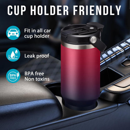 30 oz Tumbler with Handle and Straw - Keep Cold 36H & Hot 12H, Metal Coffee Cup with Lid (Straw & Flip Lid), 30oz Insulated Stainless Steel Thermal Mug, Leak-proof Travel Water Bottle