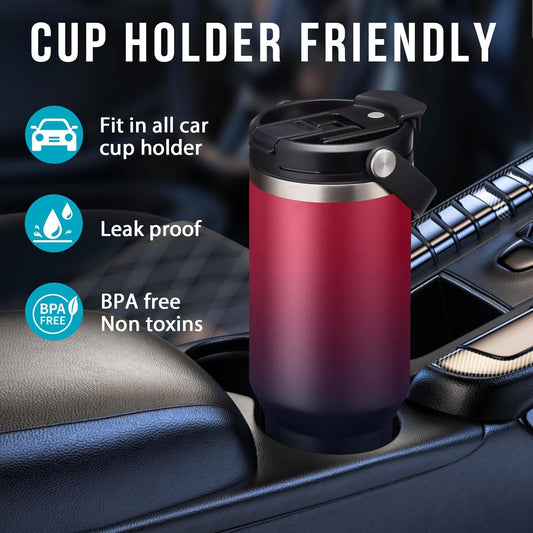 30 oz Tumbler with Handle and Straw - Keep Cold 36H & Hot 12H, Metal Coffee Cup with Lid (Straw & Flip Lid), 30oz Insulated Stainless Steel Thermal Mug, Leak-proof Travel Water Bottle
