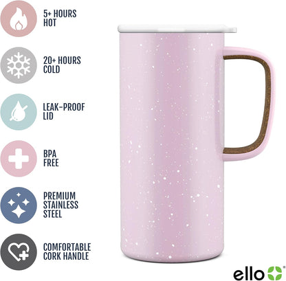 Ello Campy 18oz Stainless Steel Travel Mug with Handle and Leak Proof Lid | Vacuum Insulated Coffee Cup for Hot or Cold Drinks | Reusable, BPA Free | Gift for Coffee Lovers, Matte Black