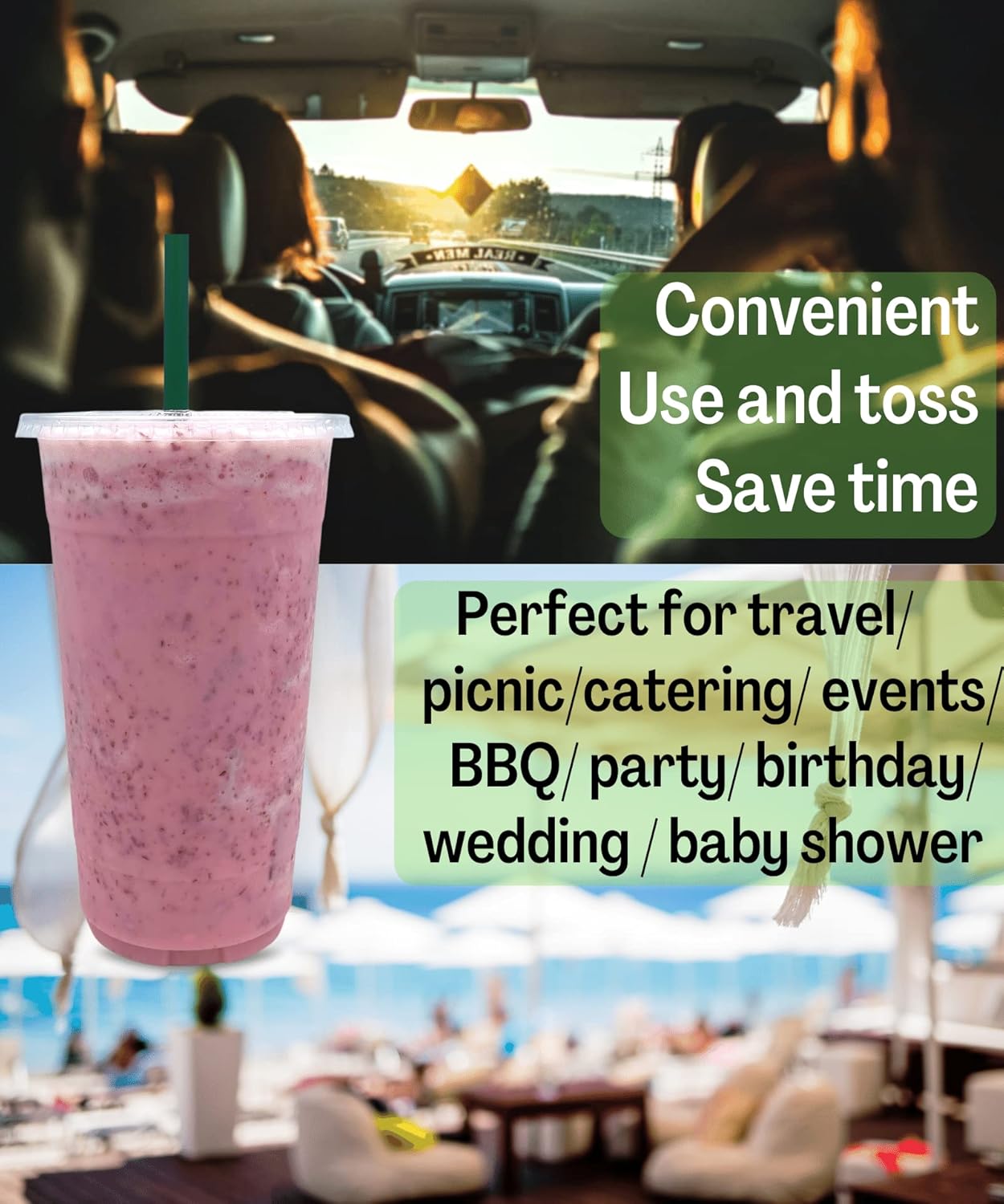 Cappatua 20 oz Clear Plastic Cups with Lids and STRAWS, Disposable Drinking Cups for Cold Drinks, Iced Coffee, Milkshakes, Smoothies, 25 Sets