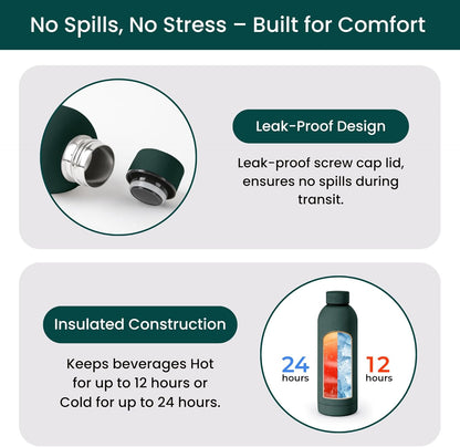 NOBL Stainless Steel Water Bottle,17 oz, 500 ml, Double Wall Vacuum Insulation, Sealed Bottle Keeps Drinks Cold 24 Hrs & Hot 12 Hrs, Leak Proof, Fits Noble Carry-On Cup Holder - Sand