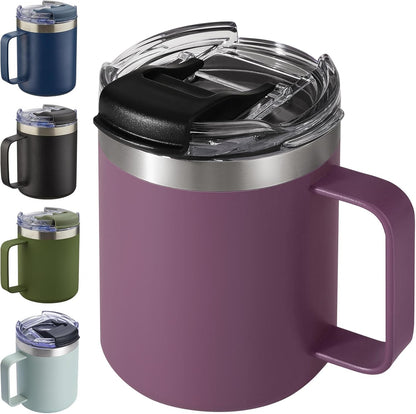 12oz Insulated Coffee Mug Cup with Handle, Stainless Steel Travel Coffee Mug with Flip Lid, Double Wall Vacuum Coffee Tumbler, Navy