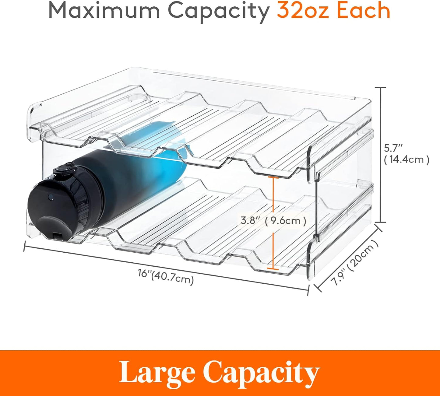 Lifewit 2 Tier Stackable Water Bottle Organizer for Cabinet, Plastic Bottle Holder Fits 6 Bottles/Tumblers up to 3.8" Diameter for Pantry/Countertop/Cupboard, 28 x 19 x 15 cm/11 x 7.5 x 5.7"