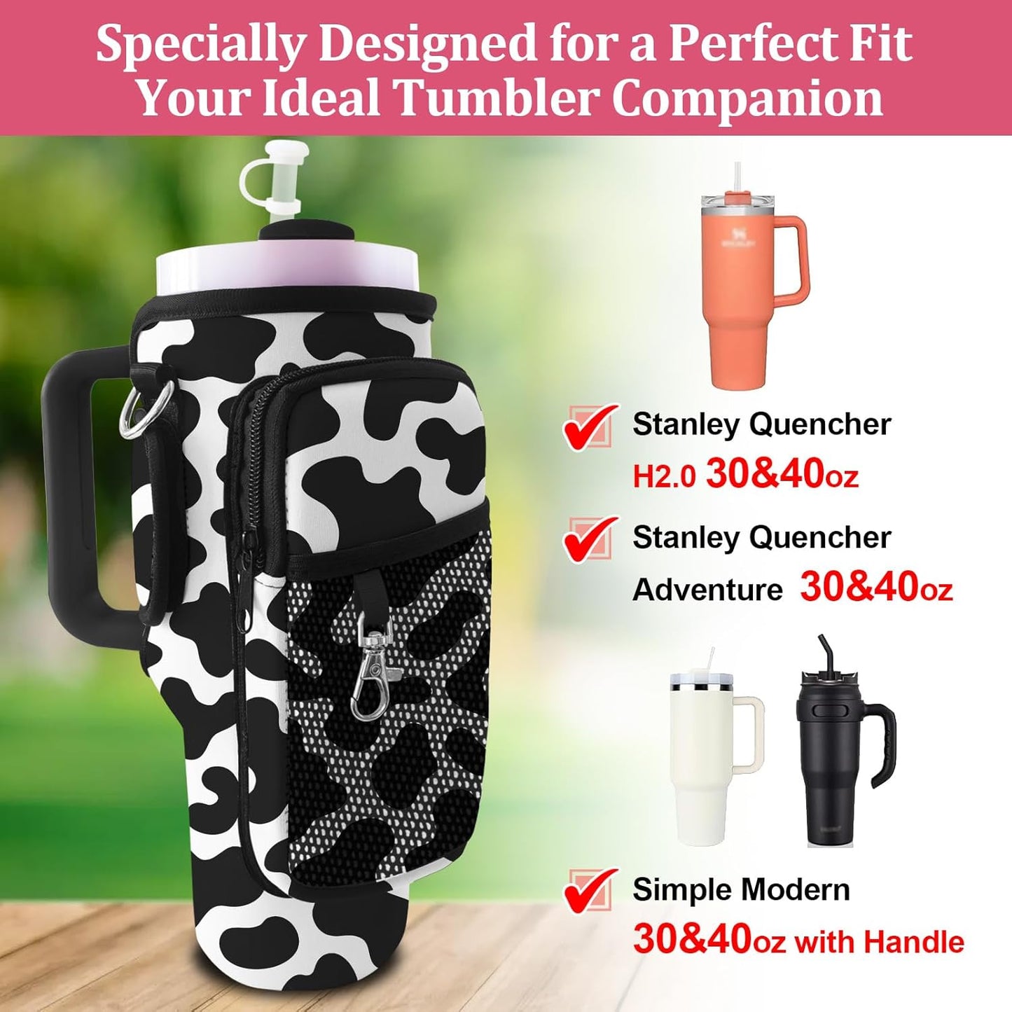 Stanley Carrier Bag for Stanley 40oz/30ozTumbler with Phone with 2 Adjustable Strap,3 Pockets Bottle Stanley Cup Carrier Bag & Case,Accessories for Hiking Travelling