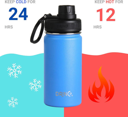 Drinco Stainless Steel Water Bottle Spout Lid Vacuum Insulated Double Wall Water Bottle Wide Mouth (40oz 32oz 22oz 18oz 14oz) Leak Proof Keep Cold Sport Camping Hiking (22 oz, 22oz Black)