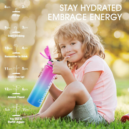 Sahara Sailor Water Bottle 32oz, Durable and Leakproof Water Bottles Motivational with Time Marker, Tritan, BPA Free, Wide Mouth with Easy Clean Brush for Gym, Travel, Home, School, Office (1 Bottle)