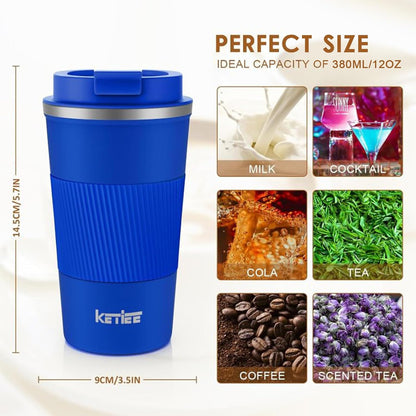 KETIEE Travel Coffee Mug Spill Proof 12oz, Insulated Travel Mug to Go, Reusable Coffee Cup with Seal Lid, Vacuum Stainless Steel Tumbler for Hot/Cold Drinks (Red)
