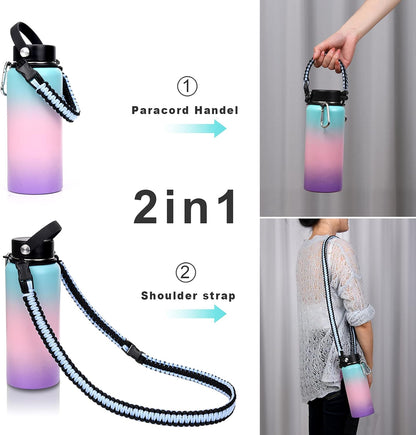 Wongeto Paracord Handle Carrier Holder with Shoulder Strap,Compatible with Hydro Flask Wide Mouth Water Bottles
