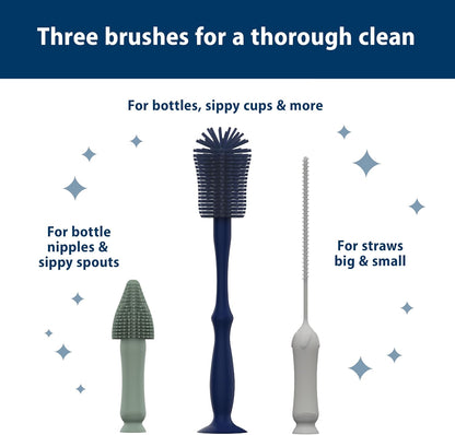 Dr. Brown's Silicone Cleaning Brush Set with Bottle, Spout, and Straw Brush, 3 Brushes to Clean Baby Bottles, Spouts, Nipples, and Straws, BPA Free – 3-Pack