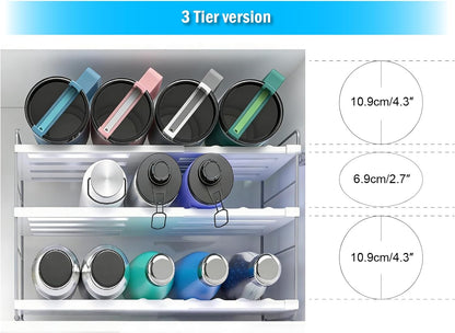 YAN & HIN Expandable Water Bottle Organizer for Cabinet, 3 Tier Tumbler Organizer, Adjustable Bottle Holder, Kitchen Pantry Storage Rack