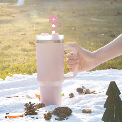 4Pcs 0.4in Diameter Cute Silicone Straw Covers Cap for Stanley Cup, Dust-Proof Drinking Straws Reusable Straws Tips Lids (4 PCS Flower Straw Covers)