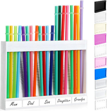 Qinyoung Acrylic Straw Holder for Cabinet Door with Double Sided Adhesive Tape Reusable Straw Organizer Tumbler Storage Kitchen Accessories Container for Counter Cupboard(Classic,Large,Transparent)