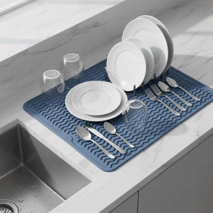 Silicone Drying Mat 16 × 12 – Gray Non-Slip Sink Mat for Kitchen Counter, Heat-Resistant Food-Grade Dish Pad, Easy-Clean Multipurpose Drawer Liner (Gray, 16'' x 12'')