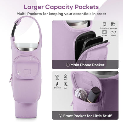 Bufilea Carrier Bag with Phone Holder Pockets for Stanley 40/30oz Tumbler with Handle, Insulated Neoprene Crossbody Bag Cup Holder w/Shoulder & Handheld Straps Fits Stanley Cup Accessories