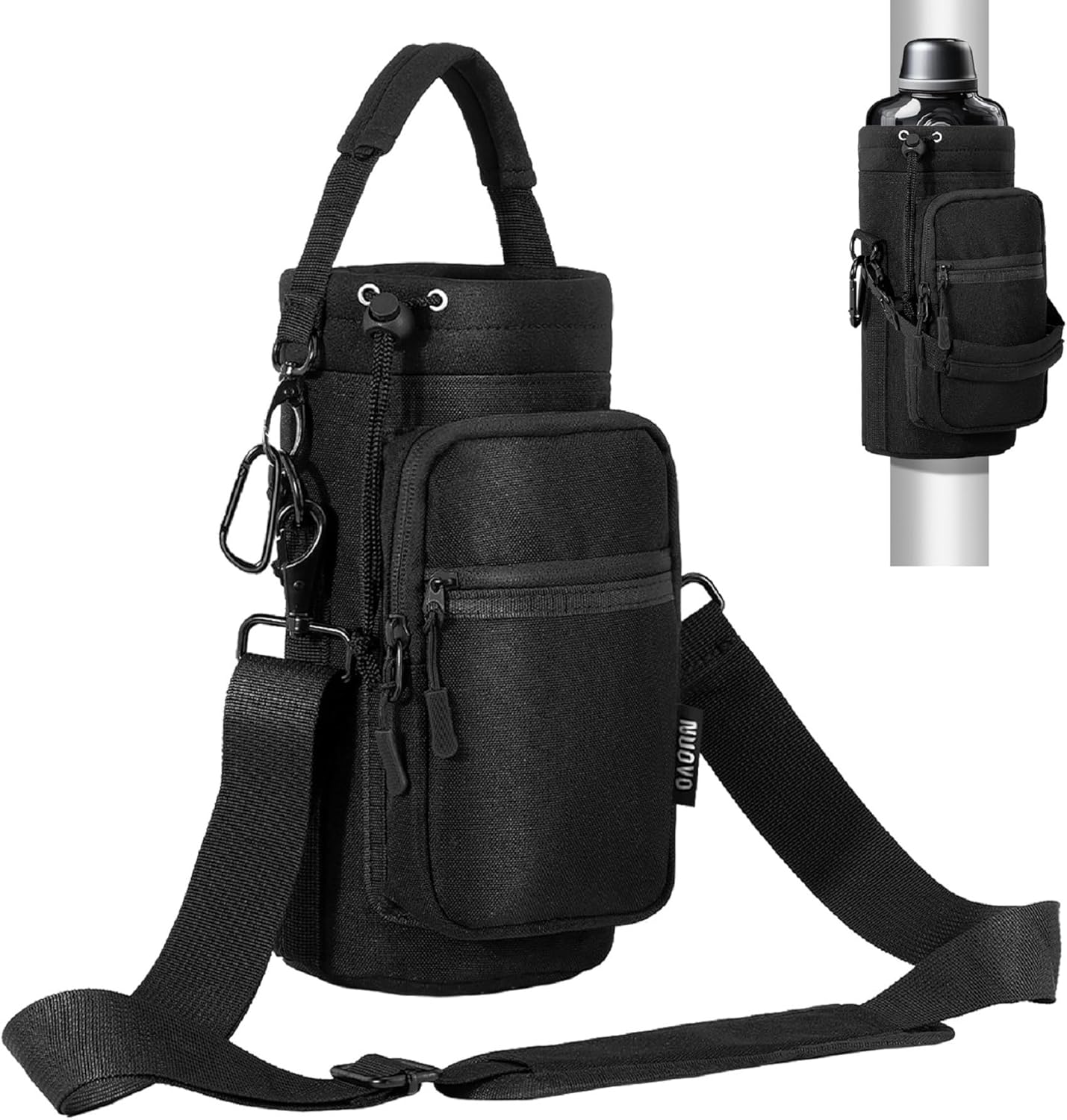 Nuovoware Water Bottle Carrier Bag,25oz/40oz/64oz Bottle Pouch Holder,Adjustable Shoulder Hand Strap 2 Pocket Sling Neoprene Sleeve Sports Accessories for Hiking Travelling Camping