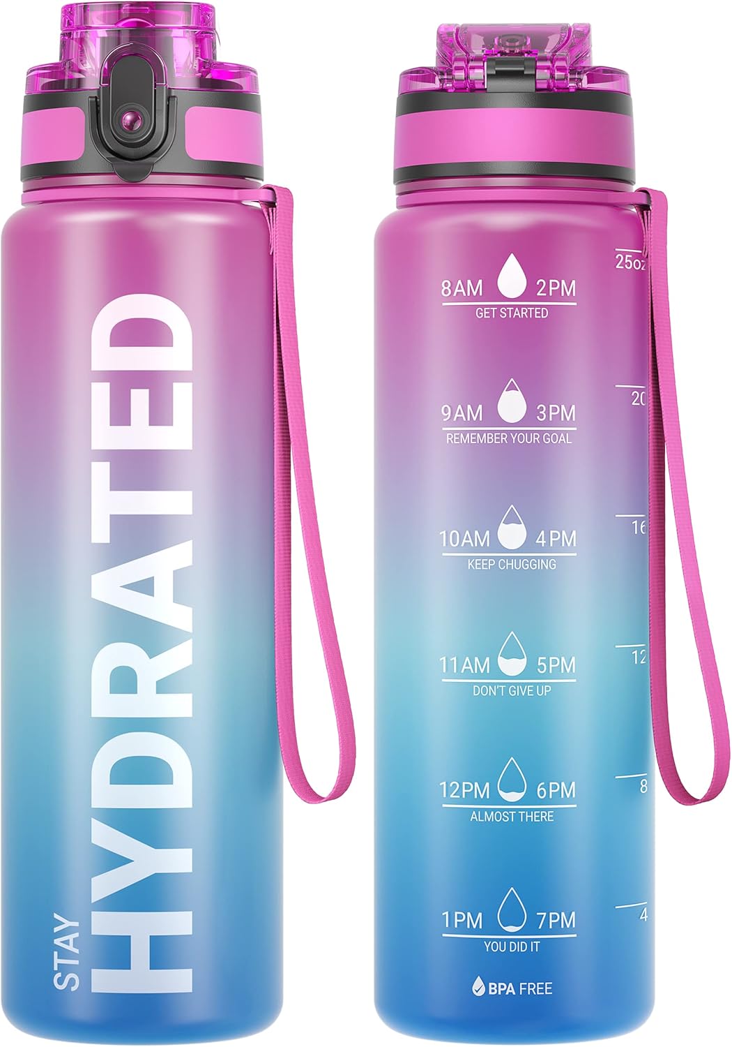 Sahara Sailor Water Bottle 32oz, Durable and Leakproof Water Bottles Motivational with Time Marker, Tritan, BPA Free, Wide Mouth with Easy Clean Brush for Gym, Travel, Home, School, Office (1 Bottle)