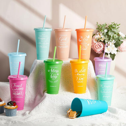 Uiifan 30 Pcs Christian Gifts Cups Bulk for Women, 24oz Bible Verse Christian Tumblers with Lids and Straw, Religious Church Gifts for Mother's Day (Fresh Color,Bible)
